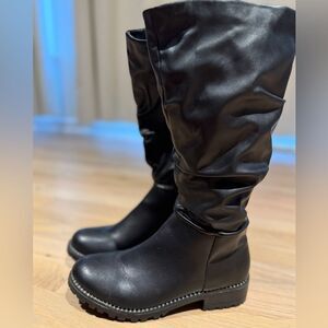 Steve Madden Girls JVIVA Black Moto Faux Leather Rhinestone Boots Size 3